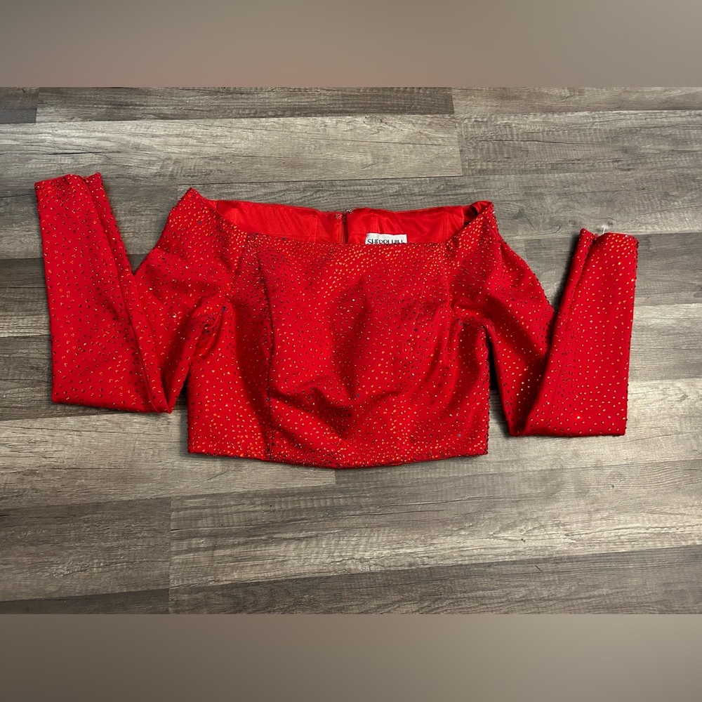 Sherri Hill red satin top with red rhinestones size 8